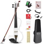 Vangoa Full Size 4/4 Electric Violin Solid Wood Electronic Silent Violin Fiddle Set with Carrying Hard Case, Shoulder Rest, Extra Strings, Audio Cable, Rosin, Bow, White