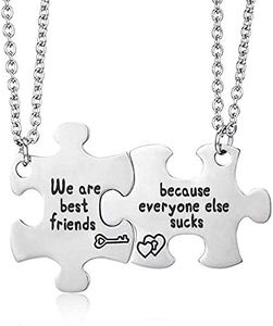 MJartoria Best Friend Necklaces, Friendship Necklace Puzzle Piece Matching Necklaces Set Friendship Gifts for Women BFF Necklace for 2