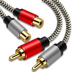 2RCA to 2RCA Cable 10ft, HanprmeeGold-Plated [Copper Shell] [Heavy Duty] Nylon Braid 2 RCA Male to 2 RCA Female Stereo Audio Extension Cable, RCA Cable. (10Ft)