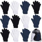 Cooraby 12 Pairs Winter Magic Gloves Stretchy Warm Knit Gloves with Mesh Storage Bag for Men or Women - black - Medium