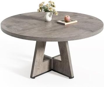 LITTLE TREE Round Dining Table for 4-6 People, 47 Inches Dining Room Table with Wooden Pedestal Base, Grey Dinner Table, Circle Kitchen Table for Dining Room, Kitchen, Living Room(Table Only)