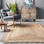 Virali Handloom Jute Rug,Natural Jute fibers, Hand-Knotted, Soft Rug and high Durability, for Living Room, Dining Room, Bedroom, Corridor - Natural (Half Oval Jute Tikki, 6'x10'[Feet])
