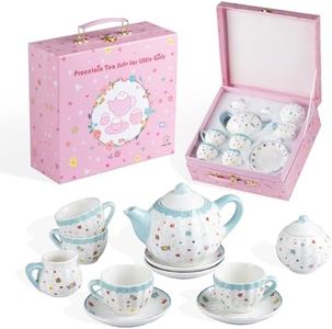 Sweejar Porcelain Toy Tea Set, Ceramic Kitchen Toys for Kids