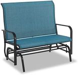 PHI VILLA Outdoor Glider Rocking Bench Chair Clearance for 2 Person, Patio Loveseat Gliders with 42" High Back for Outside Lawn Garden Deck, Blue