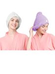 Cortina Microfiber Hair Towel Cap, Soft Absorbent Quick Drying Cap for Curly Thick Hair, Wrap Cap for Women Girls-Pack of 2, White-Purple