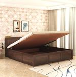 GHROYAL Sheesham Wood Queen Size Bed with Hydraulic Storage for Bedroom Living Room Home Hotel Furniture Wooden Double Bed Cot Palang for Guest Room (Walnut Finish)| 1 Year Warranty