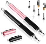 MEKO Universal Stylus,[2 in 1 Precision Series] Disc Stylus Touch Screen Pens for All Capacitive Touch Screens Cell Phones, Tablets, Laptops Bundle with 6 Replacement Tips - (2 Pcs, Black/Rose Gold)