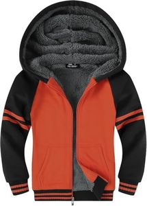 Dekomere Boys Fleece Jacket with Hood Unisex Child Sherpa Lined Zip Up Warm Coat Hooded Sweatshirt Outerwear Orange Black