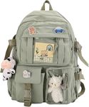 Kawaii Backpack with Cute Pins & Plush Pendant for Teen Girls School Large Capacity Waterproof School Bag Bookbag Backpacks (Green)