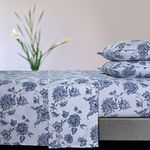 Tribeca Living Ultra-Soft Flannel Sheet Set, 170-GSM Cotton, Deep Pocket, Cozy Winter Bedding - Full, Floral Deep Blue