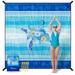 Diveblues Beach Blanket Sand Proof Water Resistant, 10'X 9' Extra Large Waterproof Sandproof Mat, Sand Free 150D PES, Lightweight, Foldable with Stakes, Family Size for Picnic, Travel, Vacations