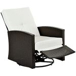 Outsunny Rattan Recliner Sofa with 360° Swivel, Outdoor Wicker Lounge Chair with Footrest & Soft Cushion for Patio, Garden, Backyard, Cream White