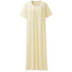 Keyocean Summer Women Nightgowns, Soft Comfortable 100% Cotton Short Sleeves Ladies Nightdress, Light Yellow, Large