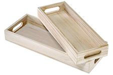 Strova Decorative Wood Serving Trays with Handles (Set of 2) Rustic Farmhouse Home Décor – Multipurpose Nesting Wooden Crates for Décor Display and Storage – Rectangular Wood Servers Measure 15 Inches