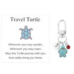 Travel Turtle Keychain, Cute Turtle Keyring with Red Gemstone & Encouragement Card Creative Name Initials Sea Turtle Pendants Good Luck Key Chain Gift for Family Friends (R)