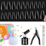 Beetles Easy Gel Tips Nail Extension Kit, 2 In 1 Nail Glue Gel Base Coat with Pre-shaped Medium Coffin Nails and U V LED Nail Lamp Acrylic Nail Clipper for Gel Art DIY Manicure Fast Nail Extension