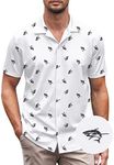 COOFANDY Mens Casual Button Down Shirt Short Sleeve Wrinkle Free Shirts Summer Shirt, White Full Shark, Large