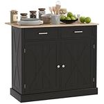 HOMCOM Rolling Kitchen Island with Drop Leaf Wood Breakfast Bar, Farmhouse Kitchen Cart with 2 Drawers, Adjustable Shelves for Dining Room, Black