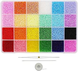Bala&Fillic Size 2mm 12/0 Glass Seed Beads with Needles and String Beading Kit About 21600pcs in Box Multicolor Assortment Craft Seed Beads for Jewelry Making (900pcs/Color, 24 Colors)