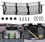 Cargo Net with Hooks, 3 Pocket Trunk Cargo Organizer Mesh Storage Net, Heavy Duty Cargo Net with Free Four Metal Carabiners for Pickup Trunk Beds SUV Trailer Van