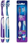 BrightWorks Sonic Battery Powered Toothbrush (2-Pack) (Blue/Purple) Soft Multi-Level Bristles for Whole Mouth, Vibrating Bristles Deep Clean, with Whitening Pads and Tongue Cleaner.