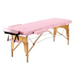 Panana Portable Massage Table Folding Lightweight Beauty Salon Spa Bed Therapy Couch (Pink, 60cm Width 2 Section Wood)