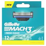 Gillette Mach3 Shaving 3-Bladed Cartridges, Pack of 12