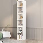 NEWSENDY 6-Tier Open Tall Skinny Bookshelf, Floor Standing Bookcase Storage Shelves, Wooden Cube Storage Shelf for Home Office, Living Room, Bedroom, White