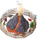 Volcano Dinosaurs Playset with 8 Jurassic Dinosaur Figures and Fence, Mist-spouting Volcano World Set - Dinosaur Toys for Kids - Mini Gift for Toddlers Ages 3+