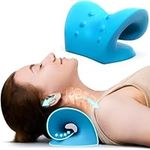 AUVON Neck Stretcher, Adaptive Cervical Traction Device for Gentle Pain Relief, Neck and Shoulder Relaxer with Cervical Groove for Hump, Spine Alignment, Muscle Tension, Headaches, TMJ Pain (Blue)