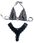 Xs and Os Women Floral Lace Bra Panty Lingerie Set (Free Size, Black)