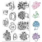 CRASPIRE Flower Clear Rubber Stamps Cups Bird Teapot Set Postmark Transparent Vintage Silicone Seals Stamp Journaling Card Making DIY Scrapbooking Photo Album Decorative Film Frame