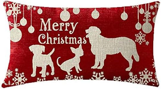 ITFRO Kids Christmas Birthday Gift Baby Its Cold Outside Pet Dog Snowflakes Lumbar Red Cotton Burlap Linen Throw Pillowcase Cushion Cover Sofa Decorative Rectangle 12x20 Inches