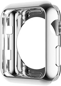 HANKN for Apple Watch Series 3 2 1 Case 42mm, Soft TPU Plated Cover Scratch-Proof Protective Iwatch Bumper [No Front Screen Protector] (Silver, 42mm)