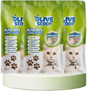 OLIVE SCOOP Natural Cat Litter, Clumping Cat Litter Odour Eliminator, Biodegradable, Kitten Litter, Pack of 3x8L/24L, Dust Free Cat Litter, Eco Friendly, From 100% Olive Pits, Antibacterial Cat Litter