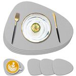 YUNJUER Silicone Place Mats and Washable Coasters Set, Heat-Resistant 450 °F, Non-slip Wipeable Waterproof PlaceMats for Indoor Kitchen, Outdoor Dining Table, Restaurant, 8 Pieces, Light Grey