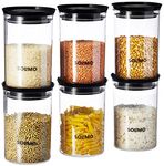 Amazon Brand - Solimo Plastic Storage Jar and Container Set I Air Tight & BPA Free Containers For Kitchen Storage Set I Grocery Kitchen Container Set I Multipurpose Jar, 900 Ml Each, Set 6, Black