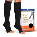 Zippered Medical Compression Socks with Zipper Safe Protection & Open Toe (Sizes Med to Wide 6XL) Support Stockings for Men and Women (L Calf 10-13 inch Black)