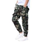 Rolanko Boys' Cargo Pants Casual Kids Joggers Elastic Waist Outdoor Hiking Baggy Trousers 4-14 Years (Camouflage, 8-10)