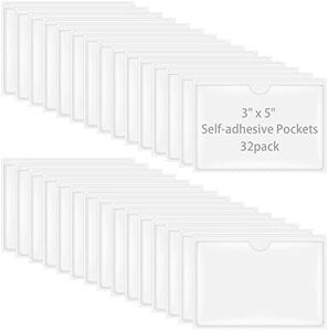 Antner 32 Pack Self-Adhesive Index Card Pockets for 3" x 5" Card, Clear Plastic Labels Holders Top Open for Loading Card Holder for Storage Bins, Library and Locker (3.74 x 5.3 Inches)