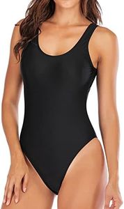 Leoparts Women's Retro 80s/90s High Cut Low Back One Piece Swimsuits Bathing Suits, Black, Medium