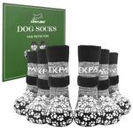 EXPAWLORER 3 Pairs Anti-slip Dog Socks Paws Stop Licking, Dog Paw Protector with Grips Double-sided Strong Traction, Adjustable Boots Shoes for Senior Dogs Hard Floor Indoor Outdoor Walk, Grey L