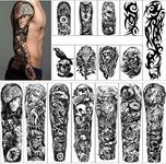 Full Arm Temporary Tattoos 8 Sheets and Half Arm Fake Waterproof Tattoos 8 Sheets, Extra Large Tattoo Stickers for Men and Women (22.83"X7.1")