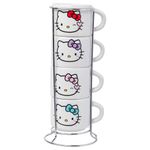 Silver Buffalo Sanrio Hello Kitty Different Colored Bows 4pc Stackable Ceramic Espresso Mug Set with Storage Rack, 3 Ounces