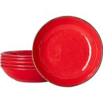 LEHAHA Vintage Melamine Pasta Bowls, Set of 6, 9.25 inch Large Salad Bowls, Unbreakable 100% Melamine Serving Bowls Set for Dinner, 42 oz Wide and Shallow Bowls Set, Dishwasher Safe, Red…