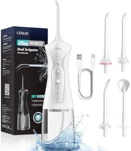 COSLUS Idropulsore Dentale Portatile: 300ml Irrigatore Orale Senza Fili, 4 Modalità Idropulsore Dentale, Vincitore del Test 30 Giorni, Facile da Usare, IPX7 Impermeabile, Bianco