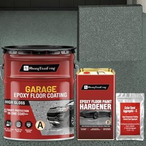 Luxury 3‑Component Epoxy Colored Sand Self‑Leveling Floor Paint, Marble‑Effect, 100% High Solids, 5.5:1 Sand‑Aggregate Ratio, 6H Hardness,1.5mm Finished Thickness (Medium Gray,4 Gallon,100 Sq.Ft)