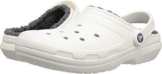 Crocs Unisex-Adult Classic Lined Clogs | Fuzzy Slippers, White/Grey, 6 Men/8 Women