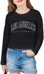 Arshiner Crop Tops for Girls Girls Long Sleeve Round Neck Shirts Basic Tee Casual Top Fall Trendy T Shirts Drop Shoulder Fashion T Shirts Tee Black Los Angeles 7-8 Years