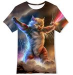 uideazone Tee Shirts for Boys Girls Novelty Fashion Short Sleeves Funny Cat Graphic T-Shirt for School